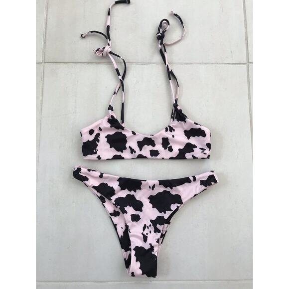 Shein Swim Multicolor Print Ribbed Bandeau Bikini Set Swimwear - Picture 1 of 10